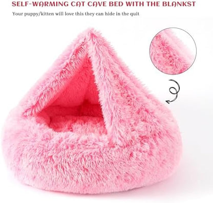 Hooded Blanket Donut Cave Bed for Small Medium Dogs and Cats