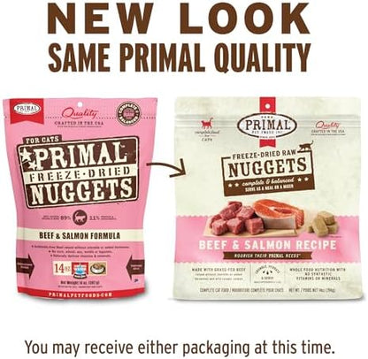 Primal Freeze Dried Raw Cat Food Nuggets, Beef & Salmon, 14 oz