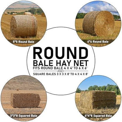 Dayimado Large Round Bale Hay Net, 6x6 Ft Sturdy Hay Net Slow Feed for Horses, Fits Round Bales 5x5-6x6 or Square Bales 3x3x8-4x4x8 with 1.5" Holes