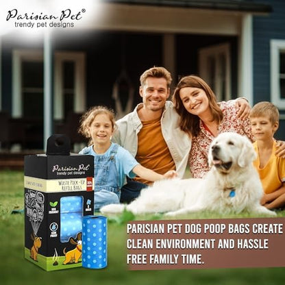 Parisian Pet Ecofriendly Dog Poop Bags Rolls - 160 Count Unscented Poop Bags For Dogs - Leakproof, Extra Thick, 8 Dog Waste Bags Refill Rolls - Polka Dot Blue Doggie Poop Bags - Fits All Dispenser
