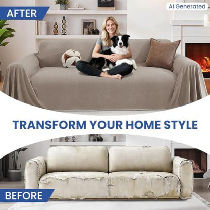 Couch Cover for Dogs, Loveseat 2 Cushion Sofa Cover, Khaki
