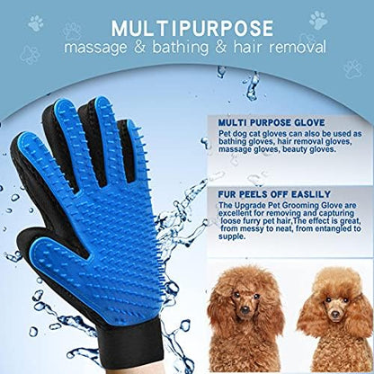 GOESWELL Double-Sided Undercoat Rake for Pet Grooming - Shedding and Dematting Comb with Grooming Glove (Blue 2 Pack)