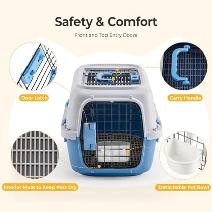 NEWBULIG 23" Hard-Sided Dog Carrier for Small Dogs & Cats, Grey & Blue
