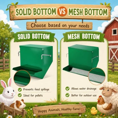Maxcheck 2 Pcs Rabbit Feeder for Cages, 7.7 Inches, Solid Bottom, Green
