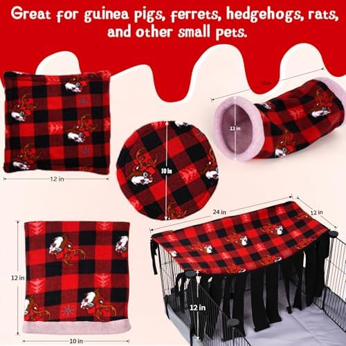 NAPLORD Small Pet Fleece Set,Guinea Pig Snuggle Sack, Tunnel,Fleece Forest Hideout,Square and Round Potty Pads for Guinea Pigs and More