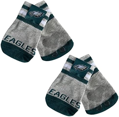 NFL Philadelphia Eagles Anti Slip Dog Socks with Elastic Ribbed Top, Size Medium/Large. Indoor/Outdoor Socks, Best Dog Paw Protector, 2 Pairs, Cool Puppy Supplies with NFL Logo of Eagles Team