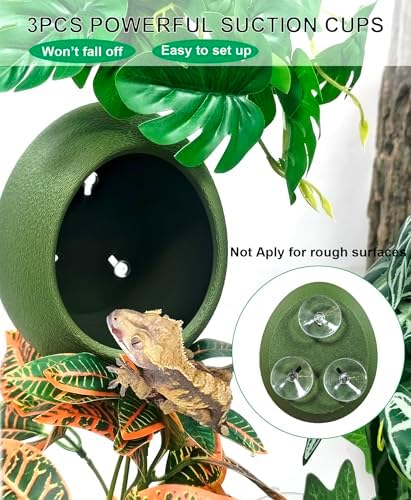 Woyrise Reptile Hide Cave Plastic Egg Shape Hideout, Gecko Hide with Strong Suction Cups Climbing Toys Reptile Shelter Sleeping Cave for Arboreal Reptiles, Frogs, Spiders Terrarium Decor - Green