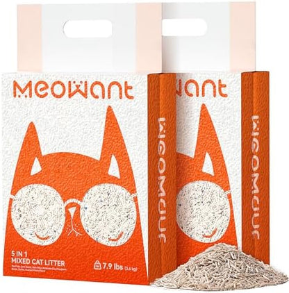 Meowant Mixed Cat Litter, 5-in-1 Natural Bentonite Tofu Clumping Cat Litter