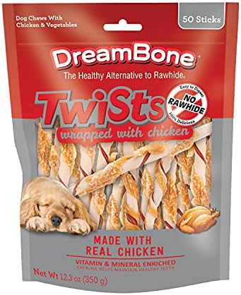 DreamBone Chicken Wrapped Twist Stick Rawhide-Free Dog Treats, 50 Count