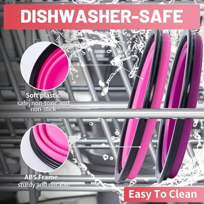 SLSON Dog Bowls Pet Collapsible Bowl with Cover Lids,2 Pack Dog Travel Bowls Portable Foldable Cat Water Dish Bowl for Pets Walking Parking Camping (Pink and Purple, Large)