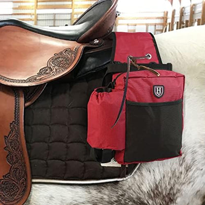 Harrison Howard Equestrian Western Saddle Bag Nylon Water Bottle/Gear Carrier Convenient Saddle Bag Red