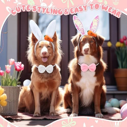 Weewooday 3 Set Dog Bunny Ears Easter Costume, Dog Headband Cat Rabbit Ear Hat Cute Pet Bow Collar Puppy Tail for Pet Easter Party Costume Accessories Supplies(Cute)