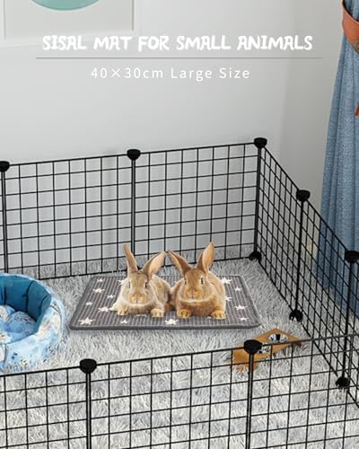 JanYoo 2pcs Rabbit Scratcher Mat Natural Sisal Bunny Scratch Pads Scratching Rug Bunny Resting Mats for Cages, Small Animal Claws and Teeth Care Bedding Accessories for Guinea Pig (15.7x11.8in, Star)