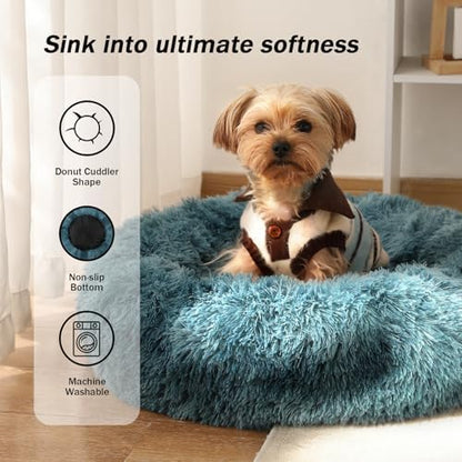 NOYAL Donut Dog Bed for Small Medium Pets, Plush Calming Faux Fur