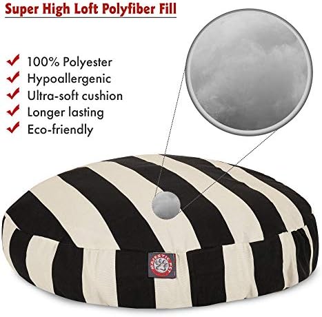 Black Vertical Stripe Small Round Indoor Outdoor Pet Dog Bed With Removable Washable Cover By Majestic Pet Products