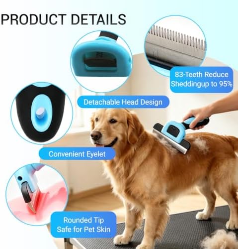 Pet Grooming Brush, Stainless Steel Deshedding Tool for Dogs & Cats, Reduces Shedding Up to 95% for Short Medium Long Hair Dogs and Cats