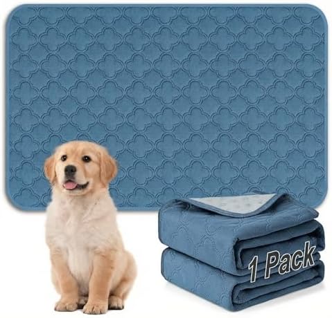 FunFurry Washable Pee Pads for Dogs - 1 Pack Reusable Pee Pads，Waterproof Puppy Pads，Pet Training Pads，Super Absorbent with Dog Paw Shape Non-Slip Backing (Blue, 48" X 65" - 1 Pack)