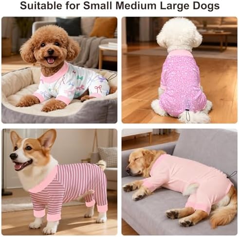 Bienbee Dog Pajamas, 4 Pack Adjustable Onesies for Small to Large Dogs M