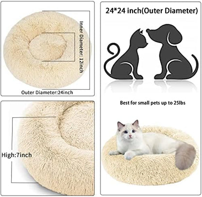 Nisrada Cat Beds for Indoor Cats,24 Inch Dog Bed for Small Melium Large Dogs, Washable-Round Pet Bed for Puppy and Kitten with Slip-Resistant Bottom
