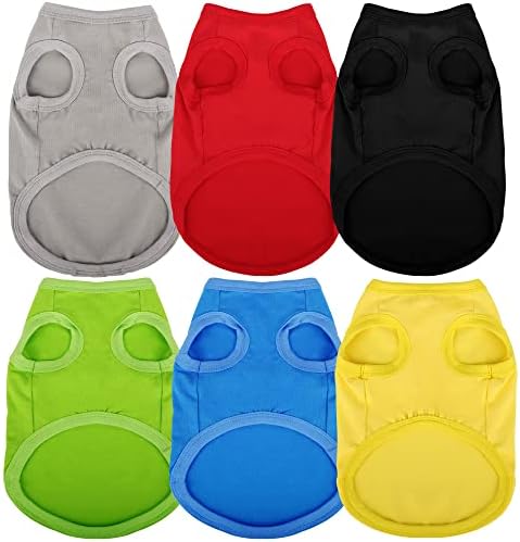 Paiaite 6 Pieces Plain Dog Shirt Sleeveless Puppy Cotton Dog Shirts Breathable Pet Apparel Tank Top Colorful Puppy Sweatshirt Clothes for Small Medium Dogs L
