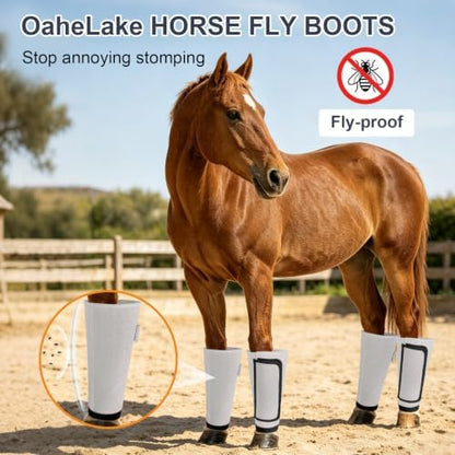 Fly Boots for Horses Set of 4, Equine Loose Fitting Leggings (Sliver White)