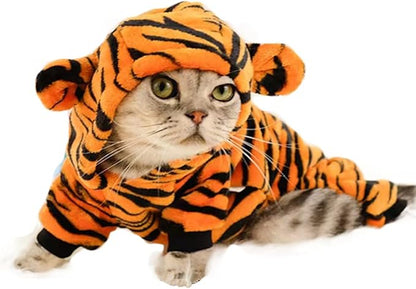 Dog Tiger Halloween Costume Cat Hoodies with Bunny Ears and Tail Puppy Warms Hooded Coat Pet Winter Clothes for Small Medium Dogs Kitten Kitty. (Orange, X-Small)