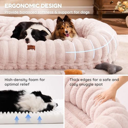 ChiXnuggle Orthopedic Human Dog Bed,Striped Faux Fur Washable Cover,Blanket