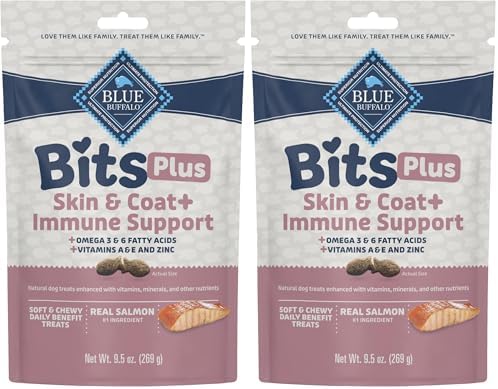 Blue Buffalo Blue Bits Plus Skin & Coat and Immune Support Dog Treats, Salmon, 9.5-oz. Bag (Pack of 2)