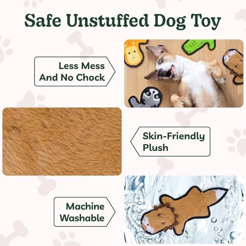 SHARLOVY No Stuffing Dog Toys Crinkle Squeaky, Long Lasting Chews for Aggressive, Durable Plush Dog Puppy Chew Toys for Teething, with 6 Tough Layers for Small Medium Large Breed-3 Pack,Large