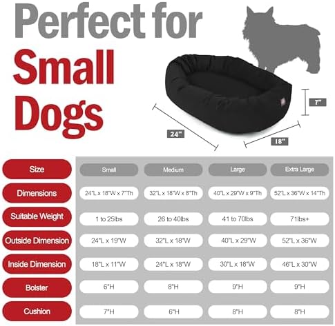 Majestic Pet 24 Inch Suede Calming Dog Bed Washable – Cozy Soft Round Dog Bed with Spine Support for Dogs to Rest Their Head - Fluffy Donut Dog Bed 24x19x7 (Inch) - Round Pet Bed Small – Black (2025)