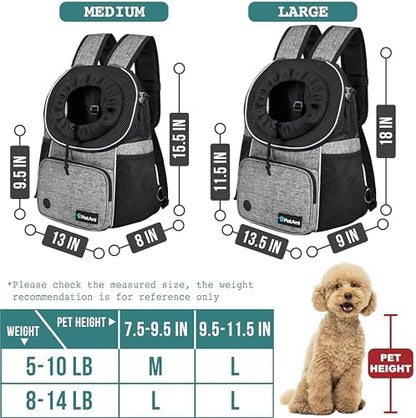 PetAmi Dog Front Carrier Backpack, Adjustable Pet Cat Chest Ventilated Dog Carrier for Hiking Camping Travel, Small Medium Puppy Large Cat Carrying Bag, Max 10 lbs, Gray