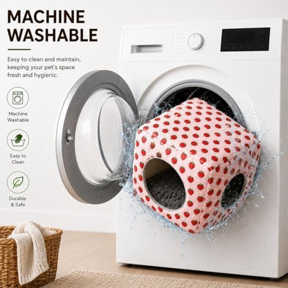 Guinea Pig Hideout House with Removable Cushion, Washable Small Animal Cube Bed, Cozy Bunny Hideaway for Guinea Pigs, Chinchillas, Hedgehogs, Hamsters & Dwarf Rabbits