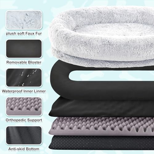 YAEM Human Dog Bed, 71"x45"x12" Calming Human Size Pet Bed for Adult, Grey