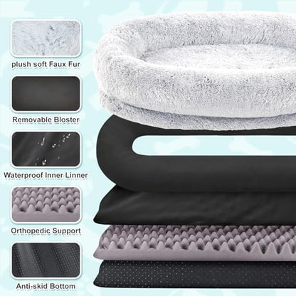 YAEM Human Dog Bed, 71"x45"x12" Calming Human Size Pet Bed for Adult, Grey