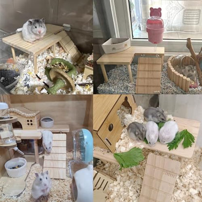 Wooden Hamster Platform with Ladder Rat Climbing Activity Playground Platform Cage Accessories Decor for Dwarf Syrian Hamster Gerbil Rat Mice (Right)
