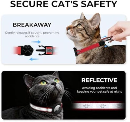 Breakaway AirTag Cat Collar, Reflective Cat Tracker Collar with Bell