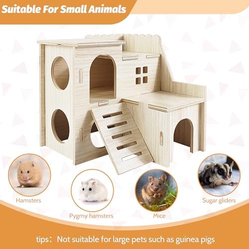 Hamster House, Tiny House with Slide House, Double-Decker Hut, Hamster Cage Accessories, Small Animal Habitat Decor for Small Hamster