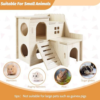 Hamster House, Tiny House with Slide House, Double-Decker Hut, Hamster Cage Accessories, Small Animal Habitat Decor for Small Hamster