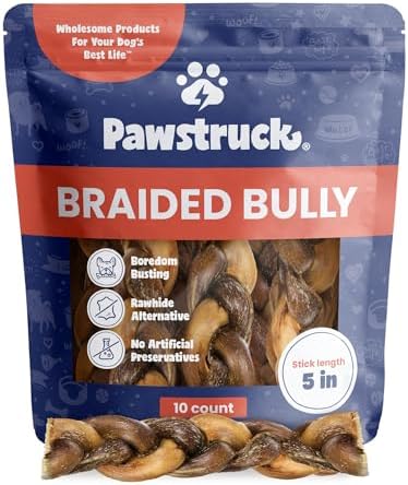 Pawstruck Natural 5” Braided Bully Sticks for Dogs, Tough Long-Lasting, Rawhide-Free, Low Odor, Healthy Single Ingredient Chew Treat for Aggressive Chewers, 10 Count, Packaging May Vary
