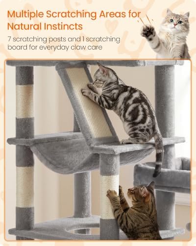 Feandrea Large Cat Tree, 74.1" Tall Sturdy Cat Tower for Indoor, Dove Gray