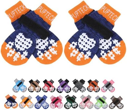 PUPTECK Anti-Slip Dog Socks with Double Sides Grips for Small Medium Large Dogs Hardwood Floors Prevents Licking, Dog Shoes for Hot Pavement Traction Control for Senior Dogs, Dark Blue, XS