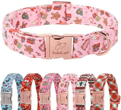 Christmas Dog Collar for Puppy Small Dogs - Cute Pink Christmas Collars for Dogs, Sweet Festive Winter Heavy-Duty Adjustable Dog Collars with Metal Buckle XS