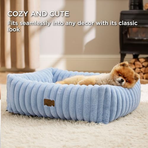Bedsure ComfyFleece™ Cute Dog Bed for Small Medium Dogs Washable,25in Blue
