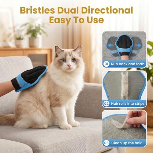 Pet Hair Removal Glove for Dogs & Cats, Reusable Pet Hair Remover Tool, Magic Brush Pet Hair Remover for Furniture, Carpet & Laundry, Non-Slip Five-Finger Pet Hair Glove for Dog Hair & Cat Hair
