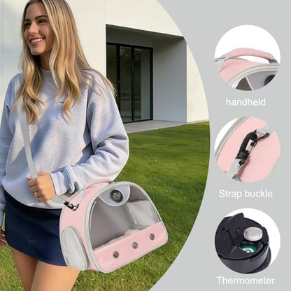 Bearded Dragon Carrier, Reptile Travel Bag with Built-in Thermometer Hygrometer, Breathable Small Animal Carrier with Clear View Window, Portable Guinea Pig Carrier for Gecko, Snake, Hamster