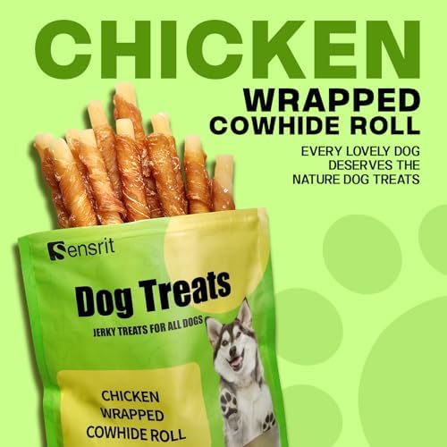 Chicken Wrapped Cowhide Rolls for Dogs - 10 Oz (285g) Savory Jerky Dog Treats, Long Lasting Rawhide Chews for Training Reward & Dental Health, High Protein Dog Snacks for All Breeds