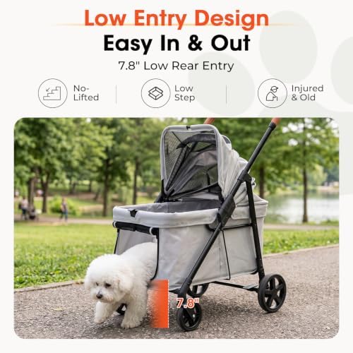 Foldable Pet Stroller Small Dogs Cats Up to 70 lb All-Terrain, Gray