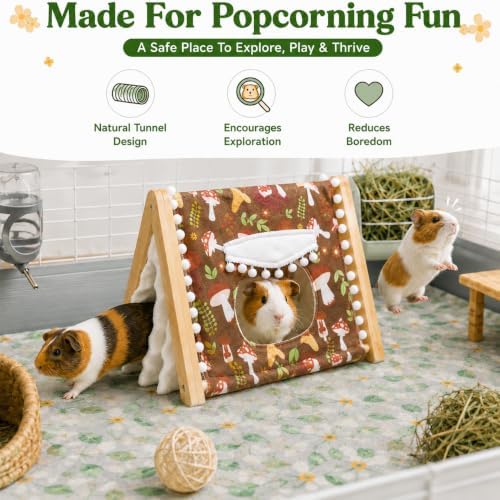 Guinea Pig House, Bamboo Hideout with Window, Bottomless Cage Accessory
