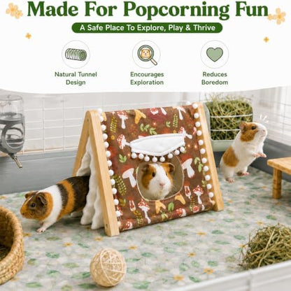 Guinea Pig House, Bamboo Hideout with Window, Bottomless Cage Accessory