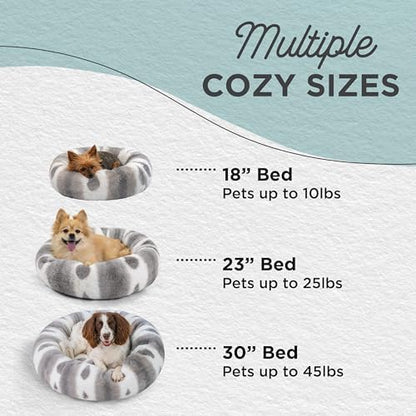 Best Friends by Sheri Patterned Lux Faux Fur Calming Donut Dog Bed, Gray, Small, 23x23